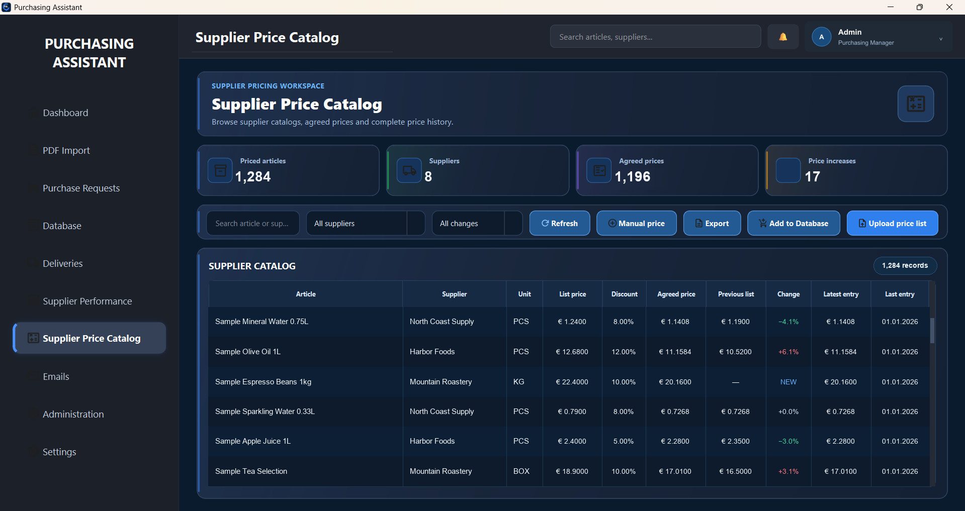 Supplier Price Catalog workspace